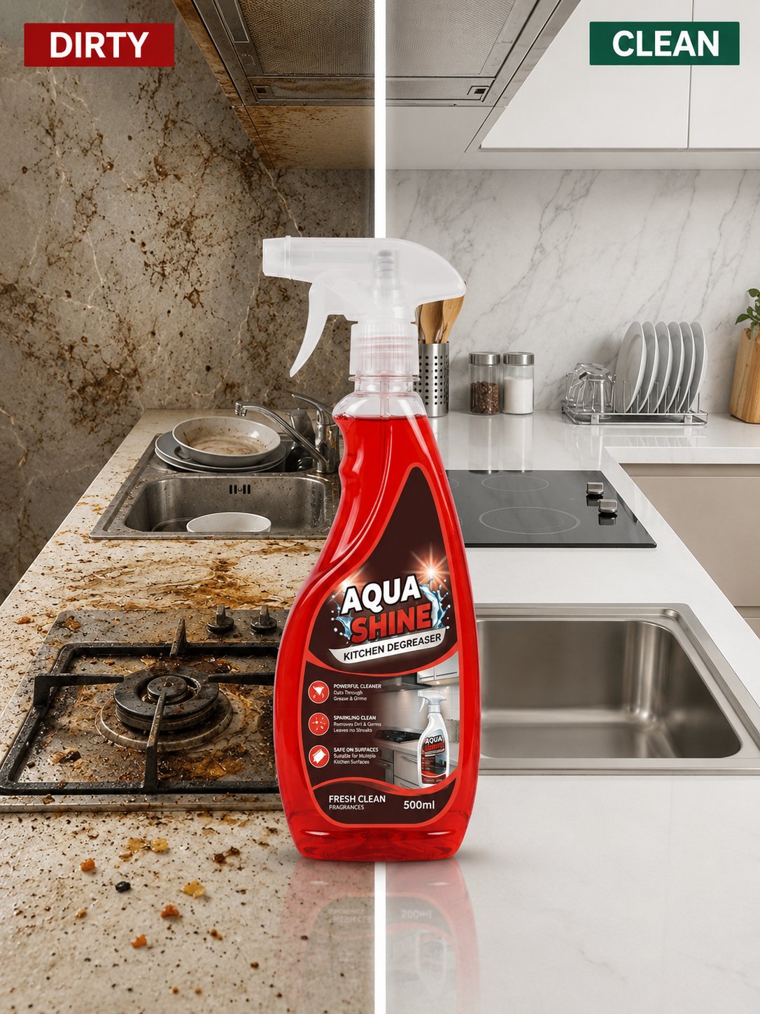 Aqua Shine Kitchen Degreaser – Before & After